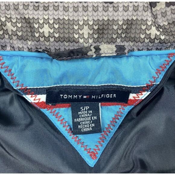 Tommy Hilfiger Puffer Vest S Pixelated Fair Isle Print Button Pockets Down Blend - Picture 4 of 9